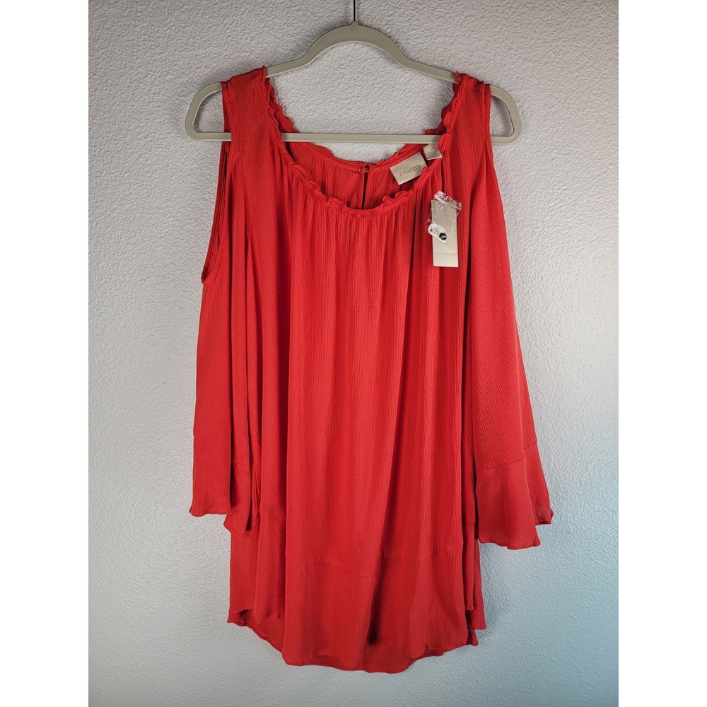 Chicos Boho Cold Shoulder Bell Sleeve Top Annatto Orange Crepe Blouse Size 2 NWT